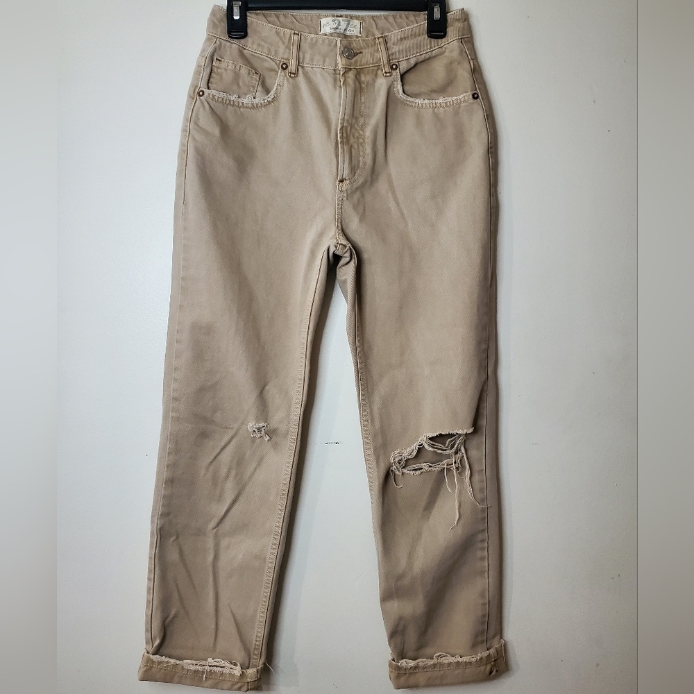 Free People Dakota Straight Leg Distressed Denim Jeans Size 27 Boho Edgy Y2K